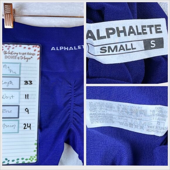 Alphalete amplify leggings Sz Small Blue High Rise Butt Scrunch Gym Yoga Lifting - Picture 7 of 7